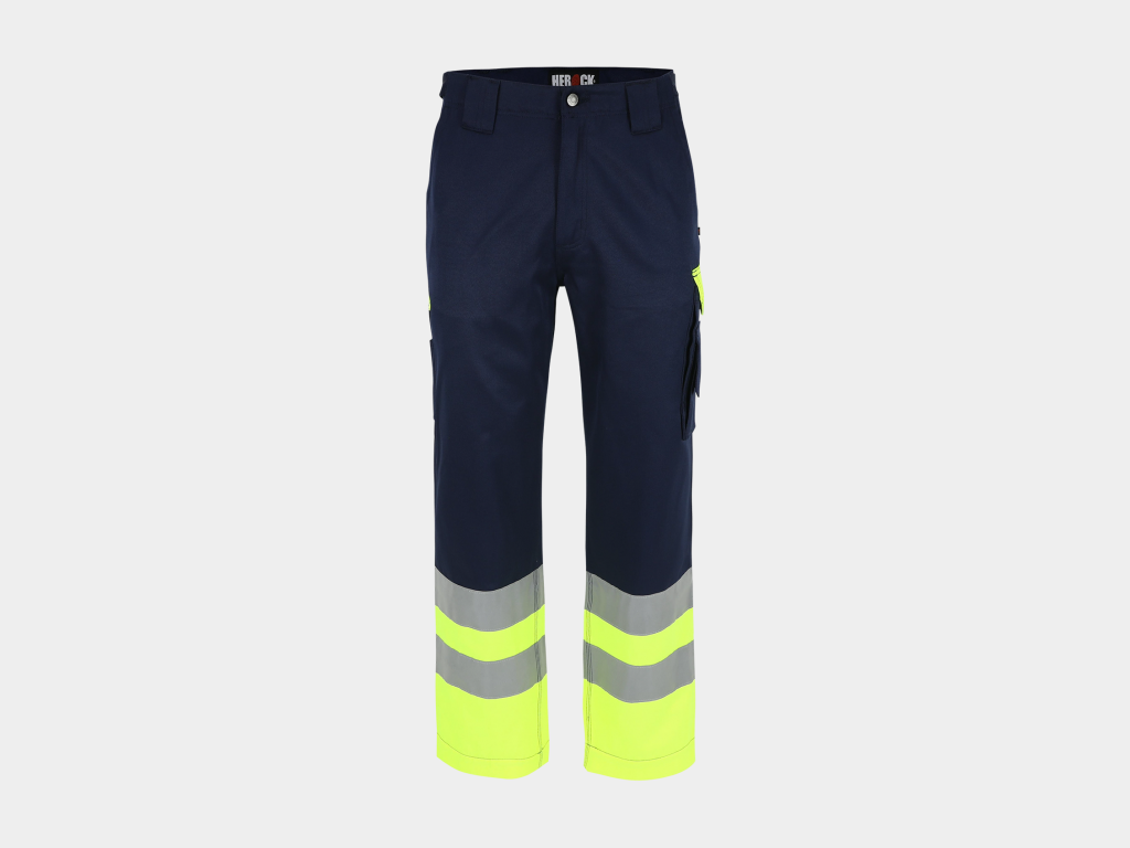 Olympus High Viz Pantalon (Bleu marine/Jaune fluo, 38)